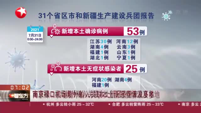 南京禄口机场境外输入关联本土新冠疫情波及多地 截至昨天下午3时 已