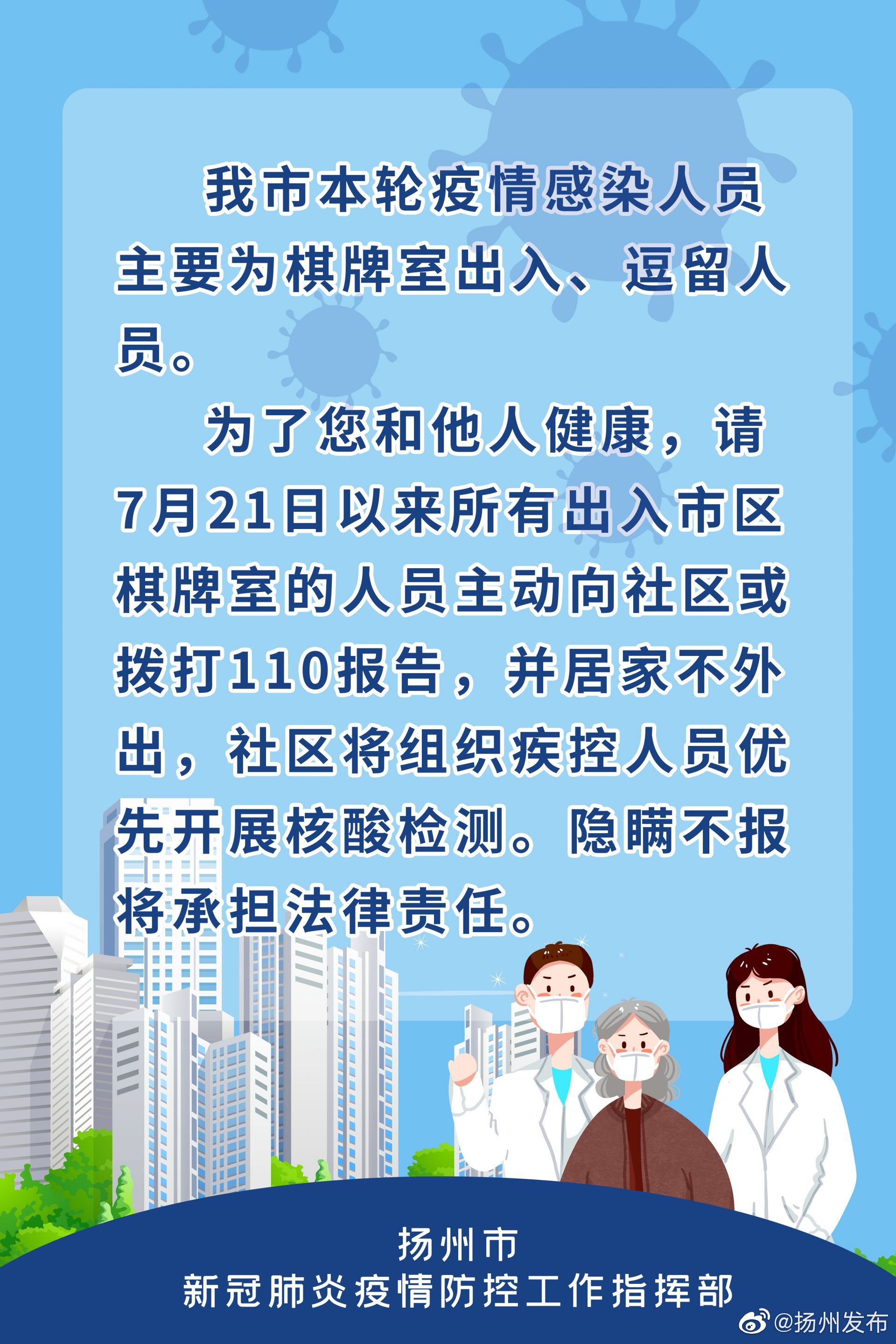 扬州 7月21日以来出入市区棋牌室人员主动向社区报告 扬州市 新浪财经 新浪网