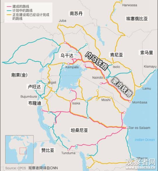 东非铁路网示意图