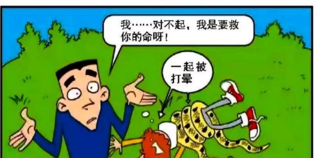 阿衰手痒用木棍打蛇到头来险些被蛇咬