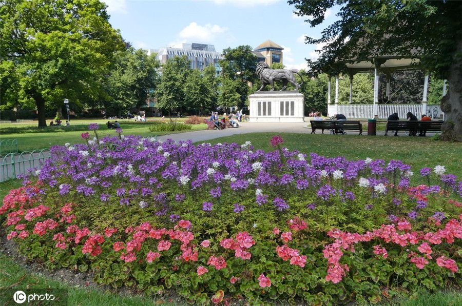 英国雷丁镇阳光明媚美景花园吸引大批民众