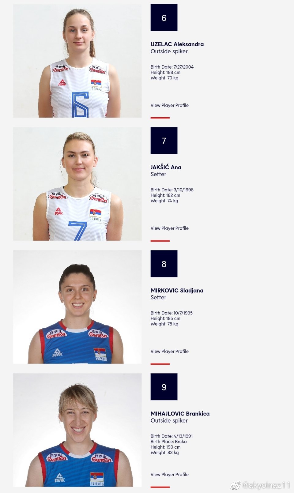 2021年女排欧锦赛塞尔维亚女排24人大名单