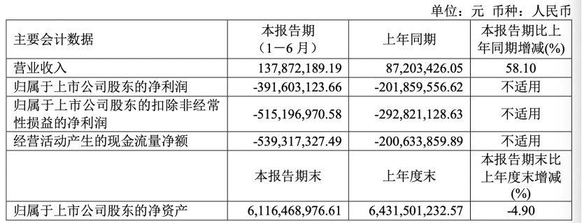 寒武纪半年亏3.92亿去年同期亏2亿，研发投入为营收3倍