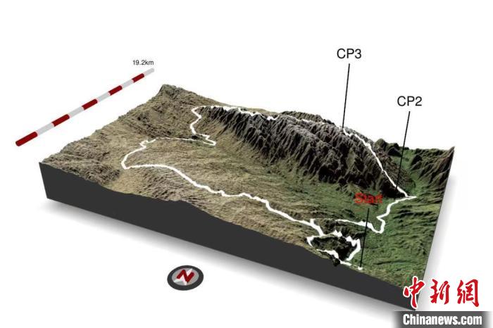 发生事故的CP2(河谷)至CP3(山顶)爬坡赛段示意图。中科院大气所 供图