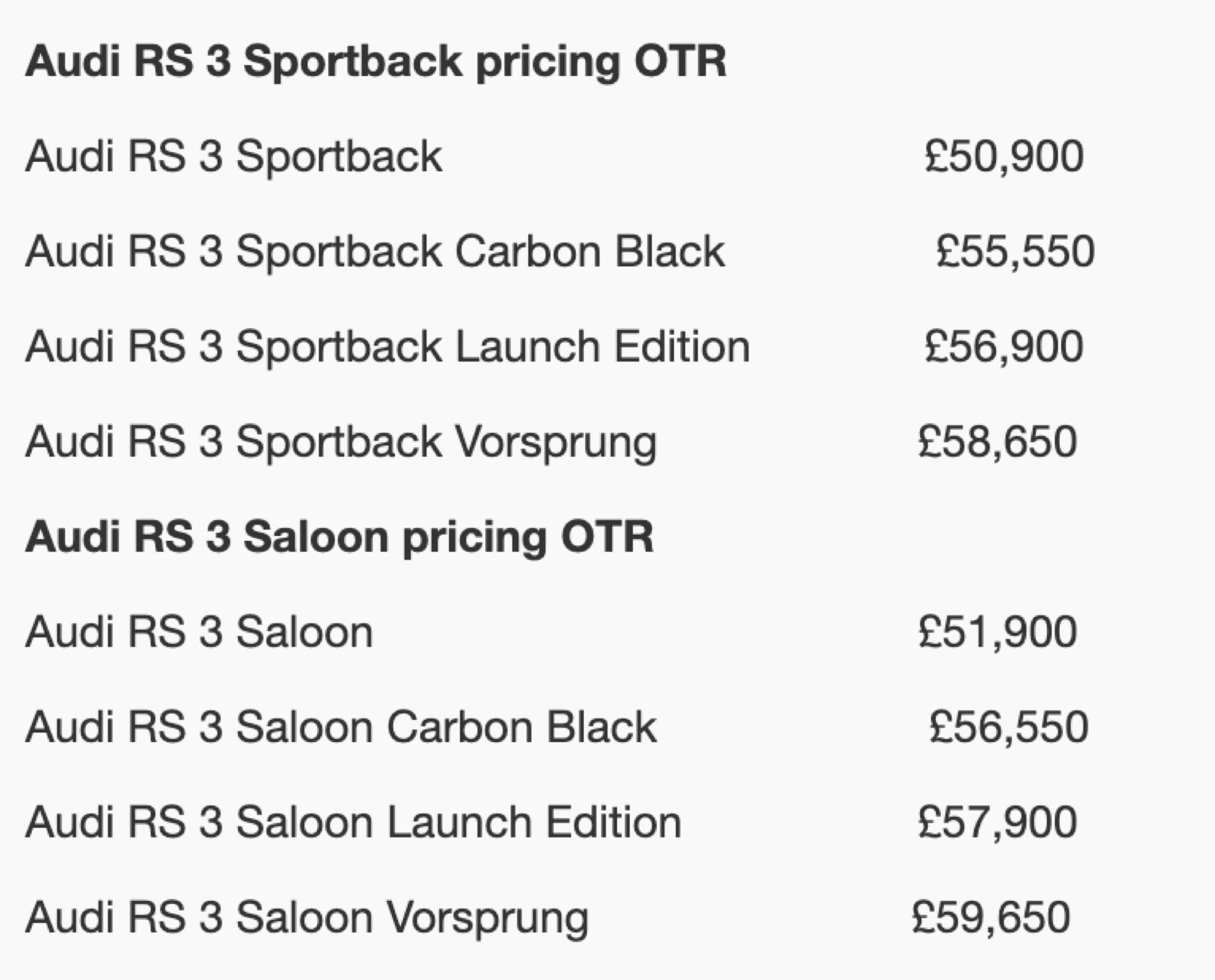 起售价5.09万英镑 新一代奥迪RS 3在英国上市
