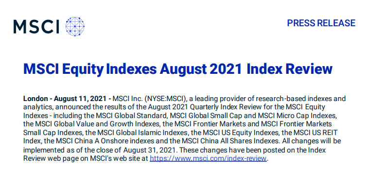 MSCI指数8月季调结果出炉：套利机会来了？ 这些股票新“入群”