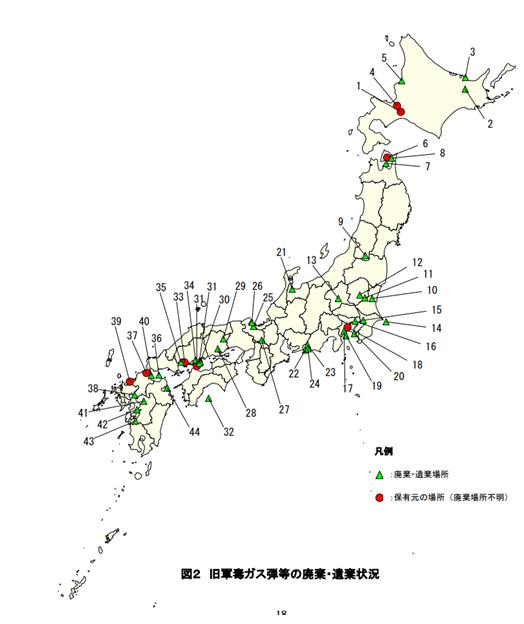 毒气弹遗弃地点（图片来源：环境省资料）