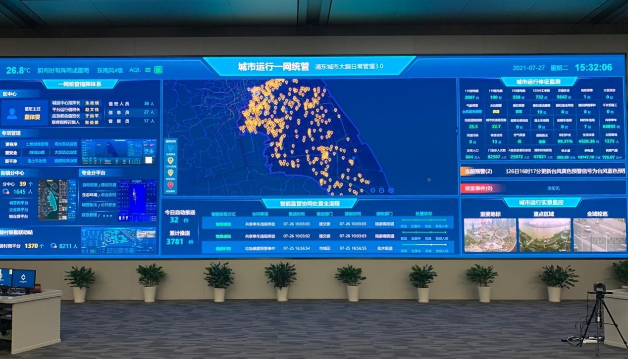 上海浦东城市运行综合管理中心的智慧大屏.马作鹏摄