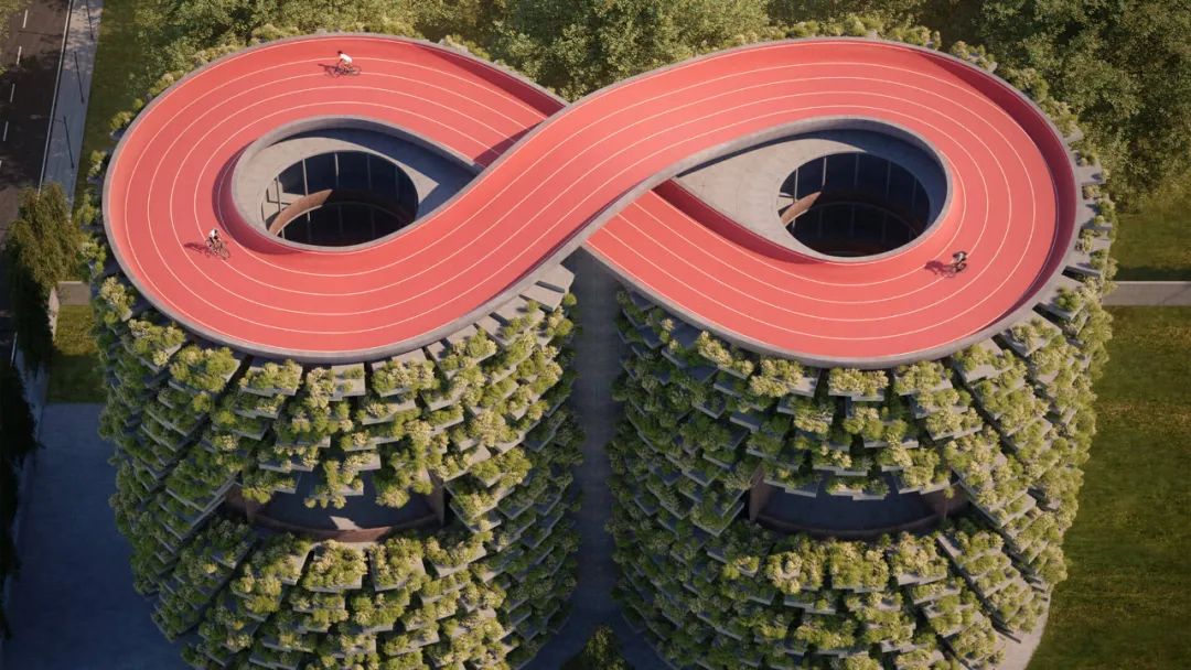 顶部的莫比乌斯带呈现出自运动跑道的形态,同时也可用于非计划活动