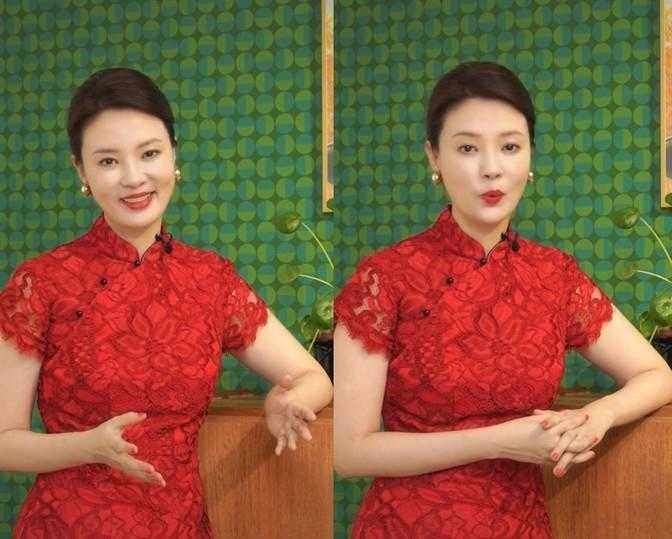 43岁刘芳菲很有"贵妇范",穿红色旗袍连衣裙高贵优雅,美得惊艳