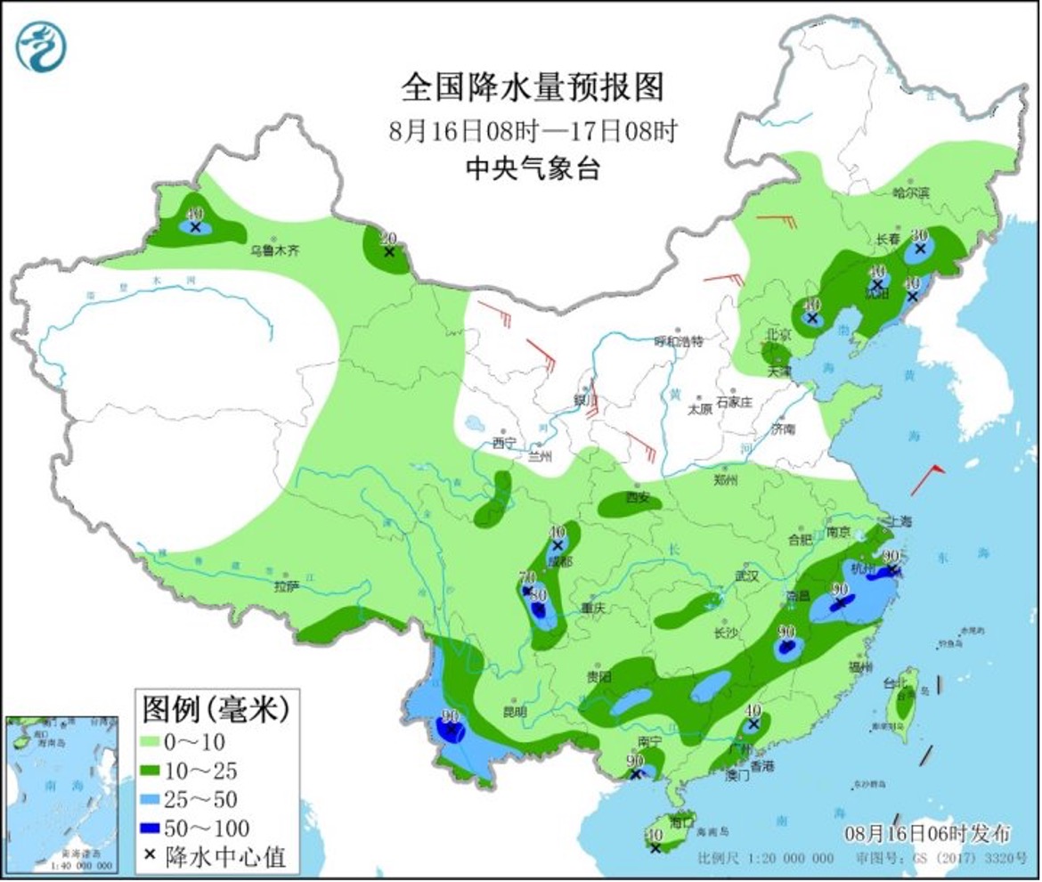 17日夜间起，西北、华北、东北地区自西向东迎较强降雨过程