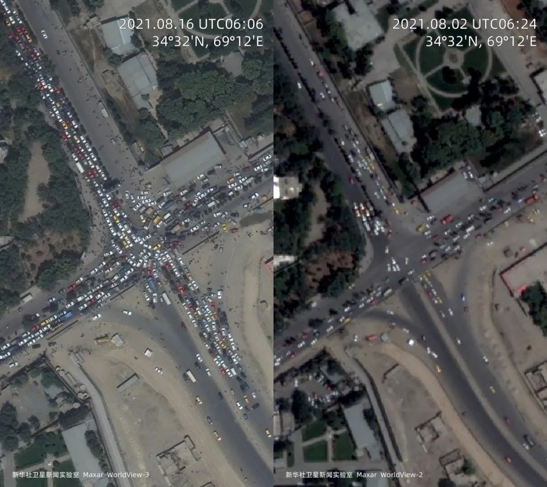 卫星直击喀布尔时刻人群涌入机场跑道一片混乱