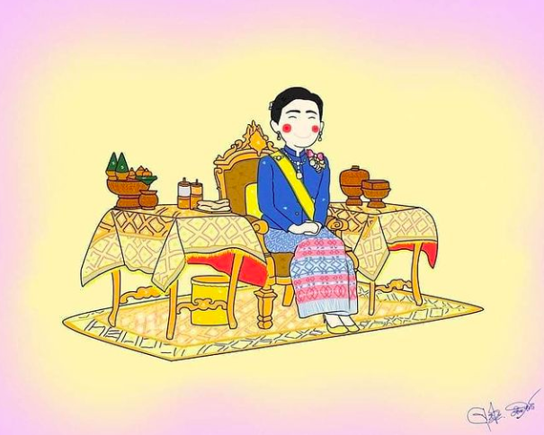 苏提达的卡通人物真可爱刻意画腮红掩苦瓜脸粉色系套裙太温柔