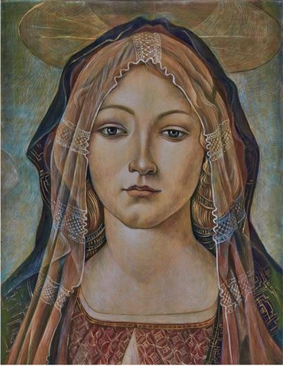 作者:张文澜《向大师学习——波提切利》水性坦培拉 30cm×42cm作者