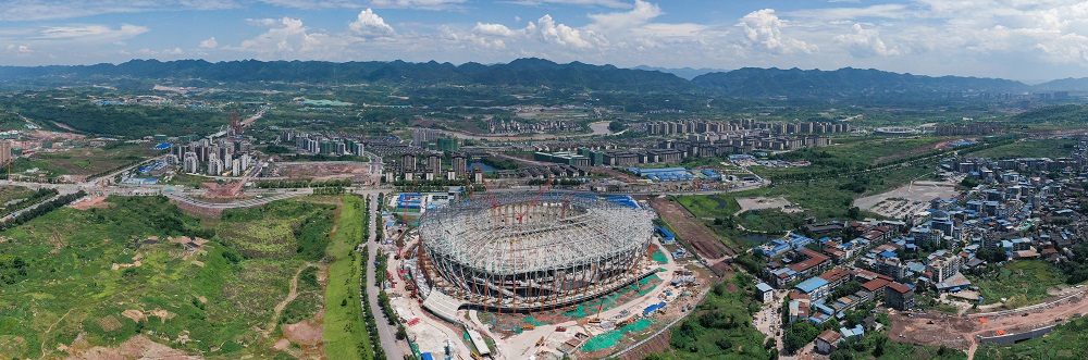 2023年亚洲杯赛场重庆龙兴足球场钢结构封顶