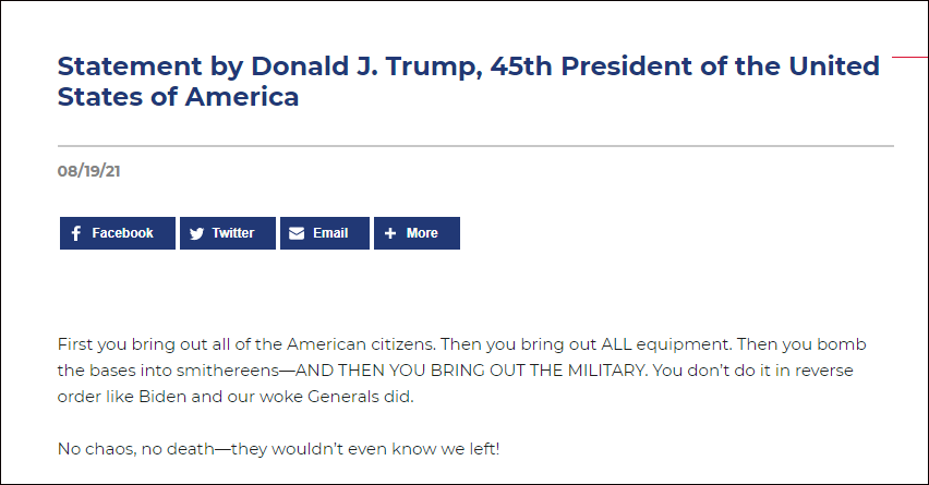 特朗普批評拜登的撤軍計劃