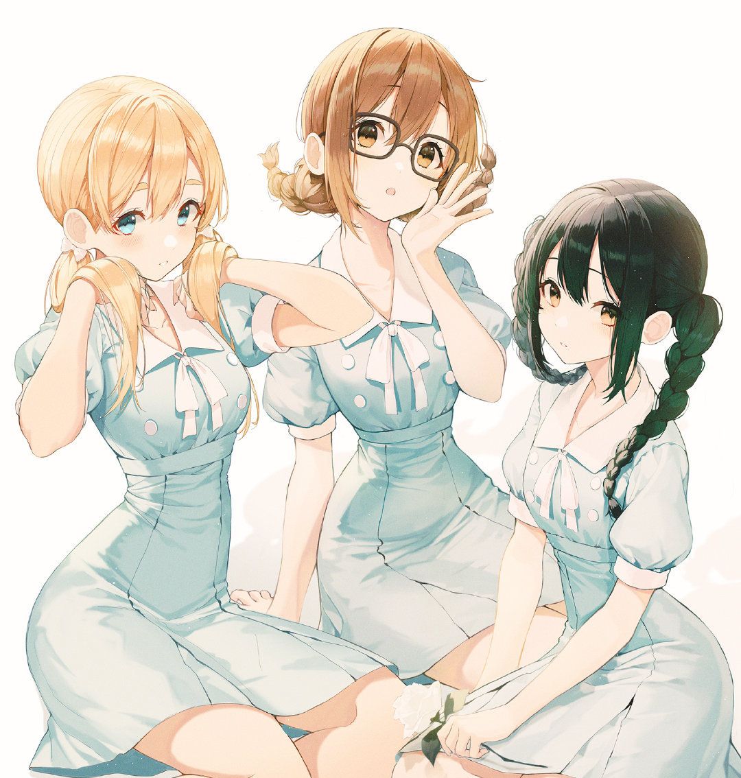 日系小清新的女团人物插画,浓浓二次元画风迎面吹来|二次元|小清新|插