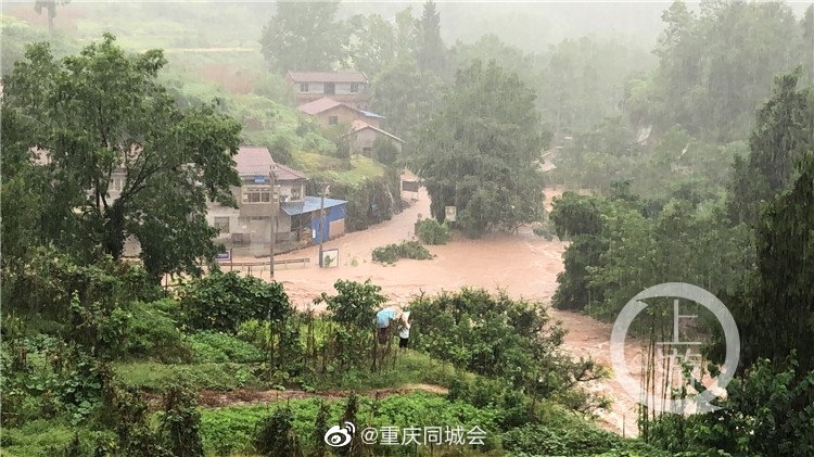 重庆忠县暴雨红色预警城区道路积水河流水位暴涨