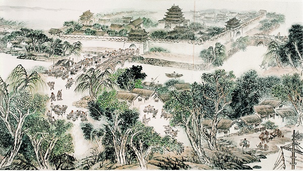 如果说《古运回望图》是用国画描绘古运河全貌,那《千里访古运》则是