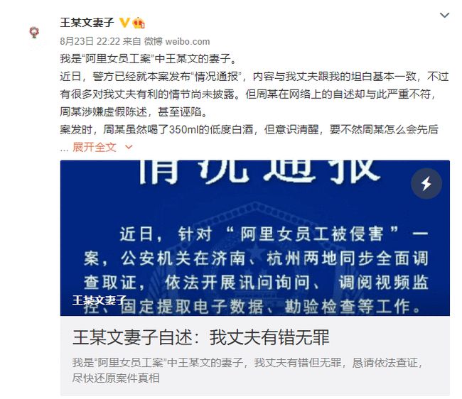 “阿里女员工被侵害案”最新后续，王某文妻子深夜发长文质疑！休闲区蓝鸢梦想 - Www.slyday.coM