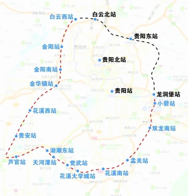 东北环线——白云经小碧至龙里客运专线相连,形成贵阳市域环城快铁