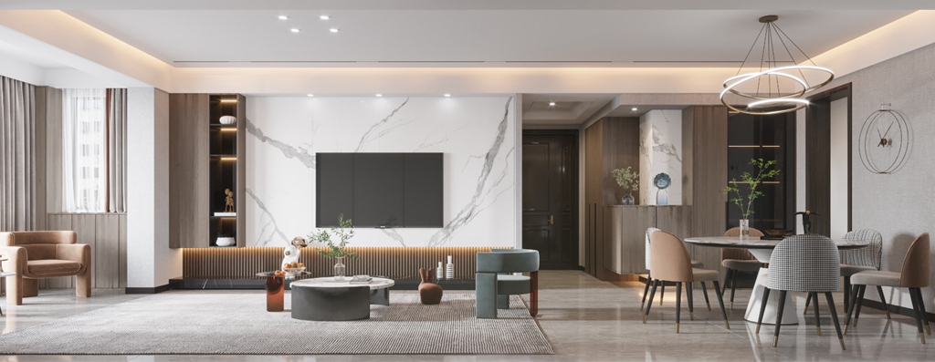 坐拥中西厨 玄关柜 观景阳台,175m05简约轻奢风格大平层设计