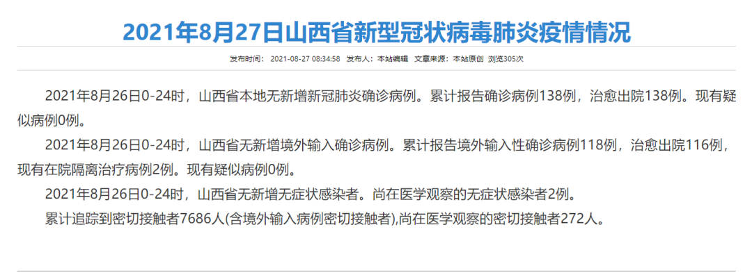 山西省新型冠状病毒肺炎疫情情况