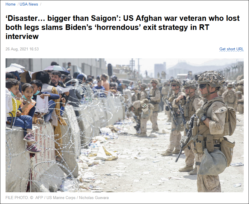 阿富汗战争中失去双腿的美国老兵撤军是场灾难比西贡更严重的灾难