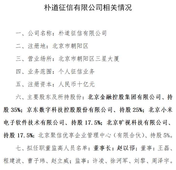 刚刚央行公示朴道征信企业征信备案