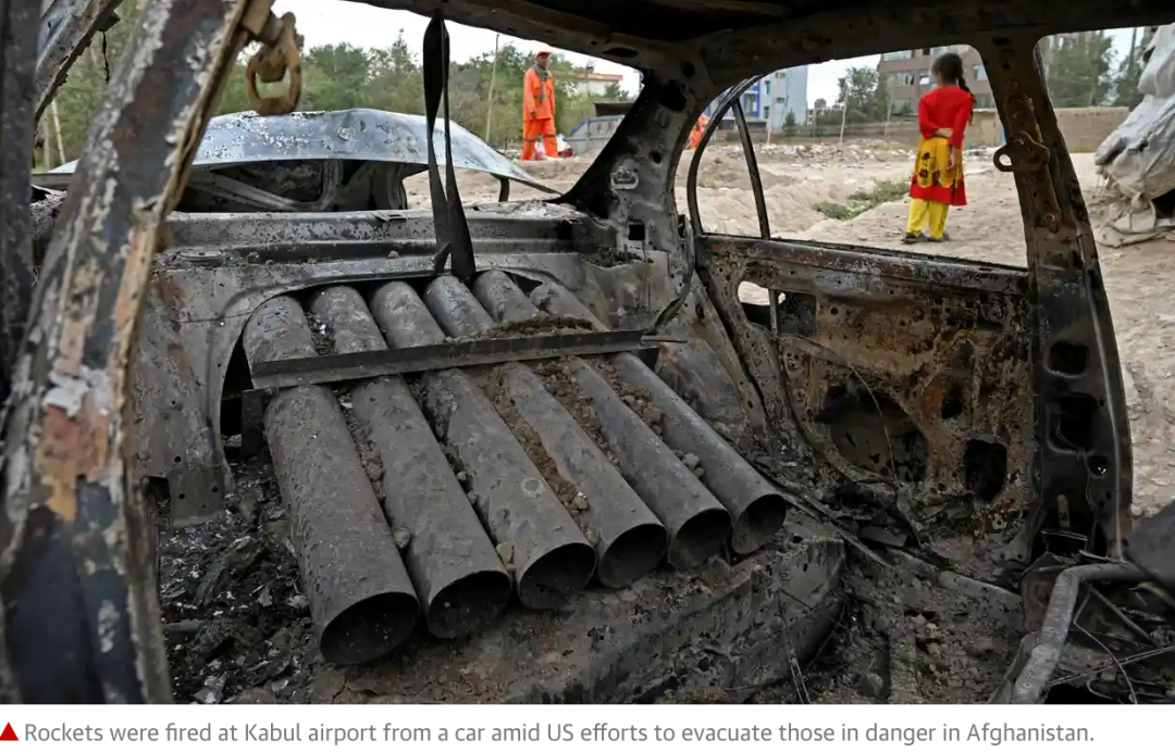 A fired vehicle equipped with a rocket launcher. / Screenshot from The Guardian