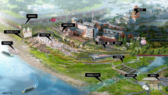 磁器口码头沿线,龙隐广场,白岩广场,叠翠花园,清水溪入江口,龙隐门