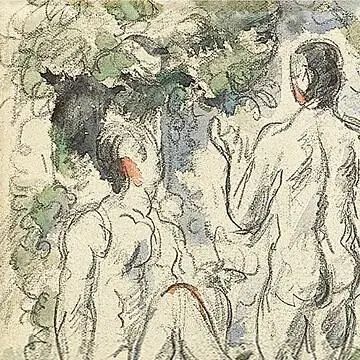 保罗·塞尚，《男沐浴者们》，约1880；纸上水彩和铅笔