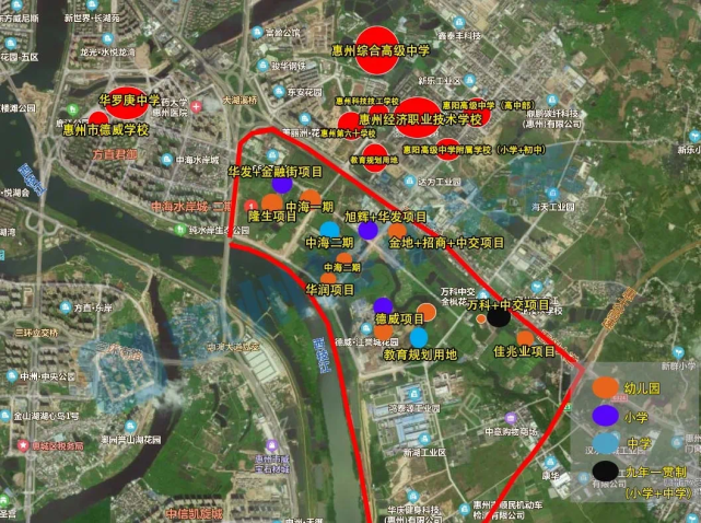 为了解决片区教育问题,金山新城专门规划了科教片区,西至惠城区行政