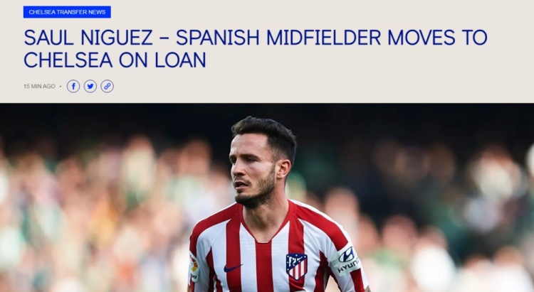 官方马竞球员萨乌尔租借加盟切尔西合同含买断选项