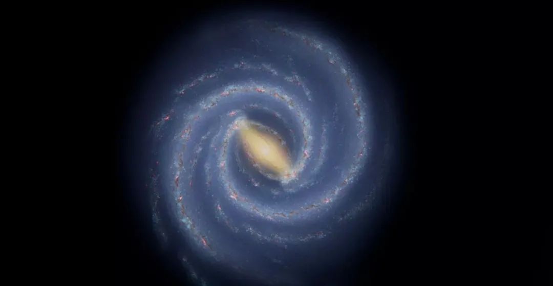 这张插图展示了此前人们认为的银河系的样子，包括它巨大旋臂。图源：NASA/JPL-加州理工学院