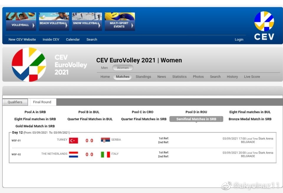 2021年女排欧锦赛半决赛赛程预告北京时间