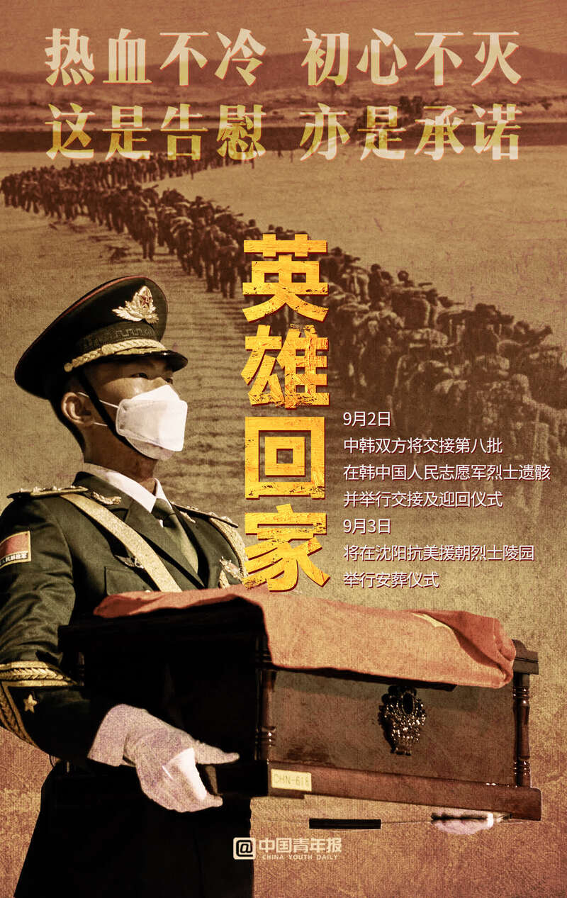 第八批在韩中国人民志愿军烈士遗骸今日归国
