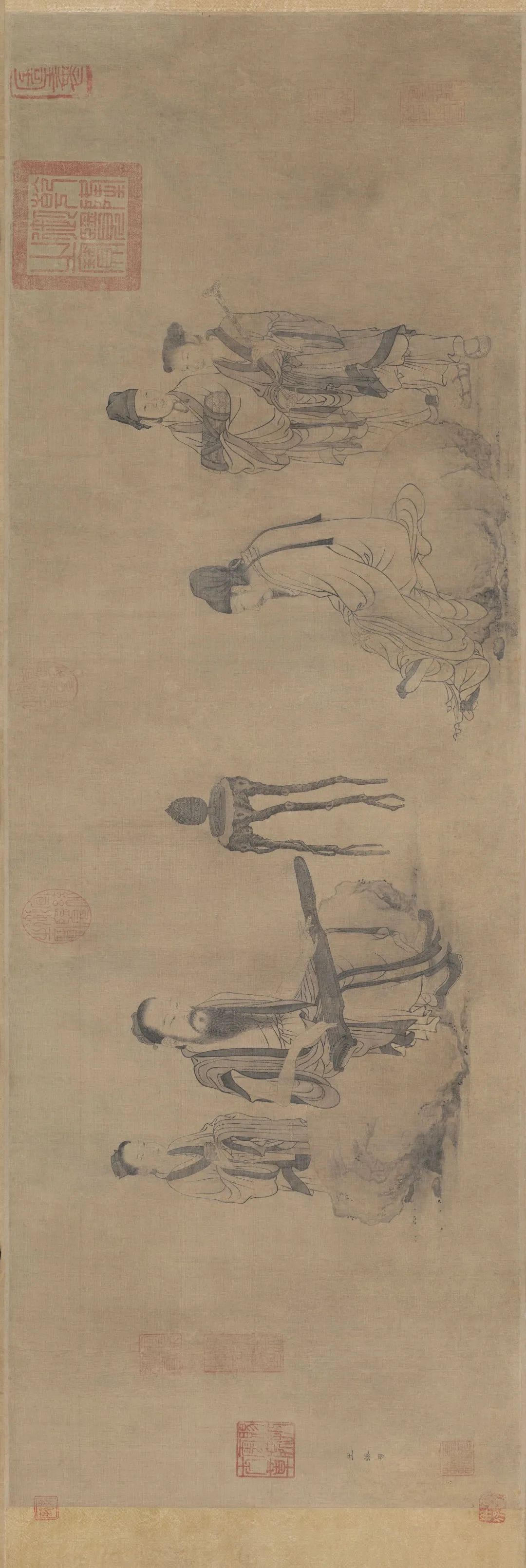 元王振鹏伯牙鼓琴图绢本设色31×92cm