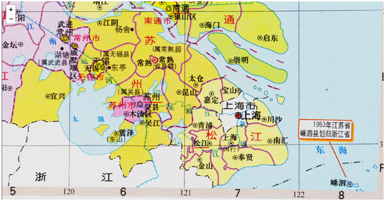 蘇州專區行政區劃(1952年-1954年)而四縣市中的常熟,太倉,崑山,張家港