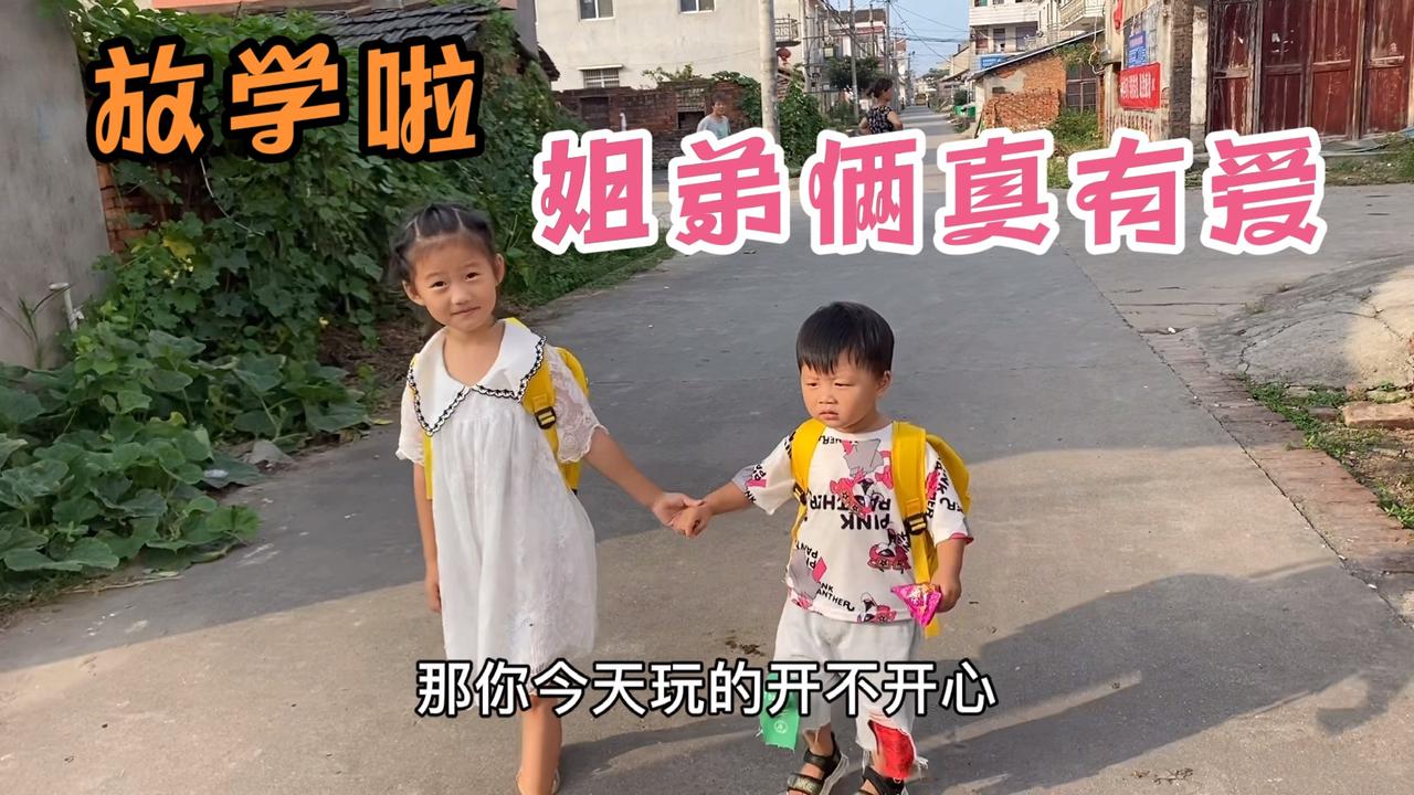 晨晨接俩娃放学,姐弟俩手牵手好有爱,老四寄来水果,孩子超爱吃