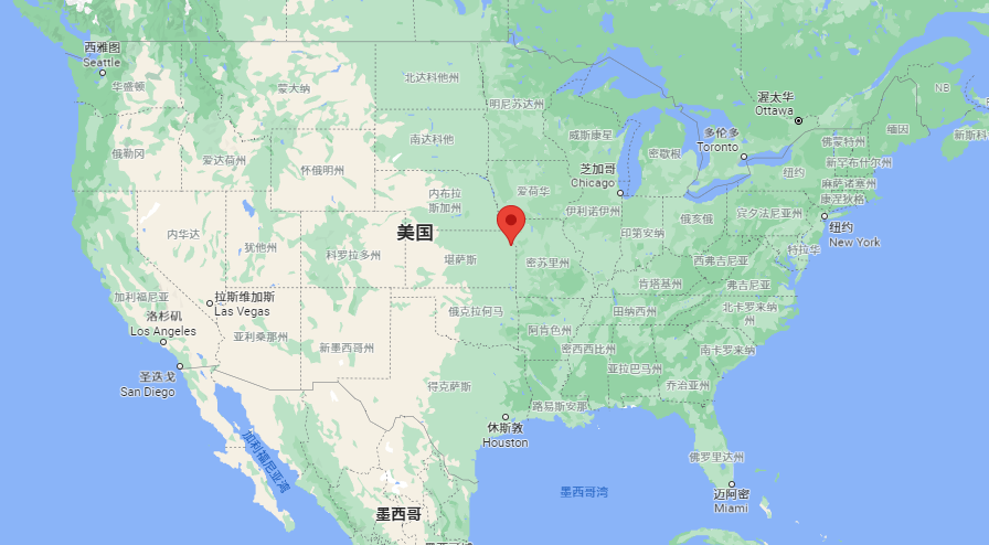 图中红点处为美国堪萨斯州莱文沃斯(leavenworth),谷歌地图截图.