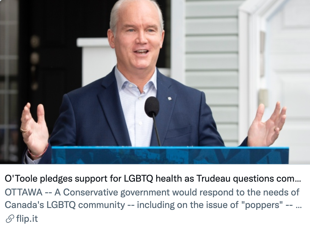 保守党领袖奥图尔承诺支持同性恋群体健康问题。/社交媒体报道截图
