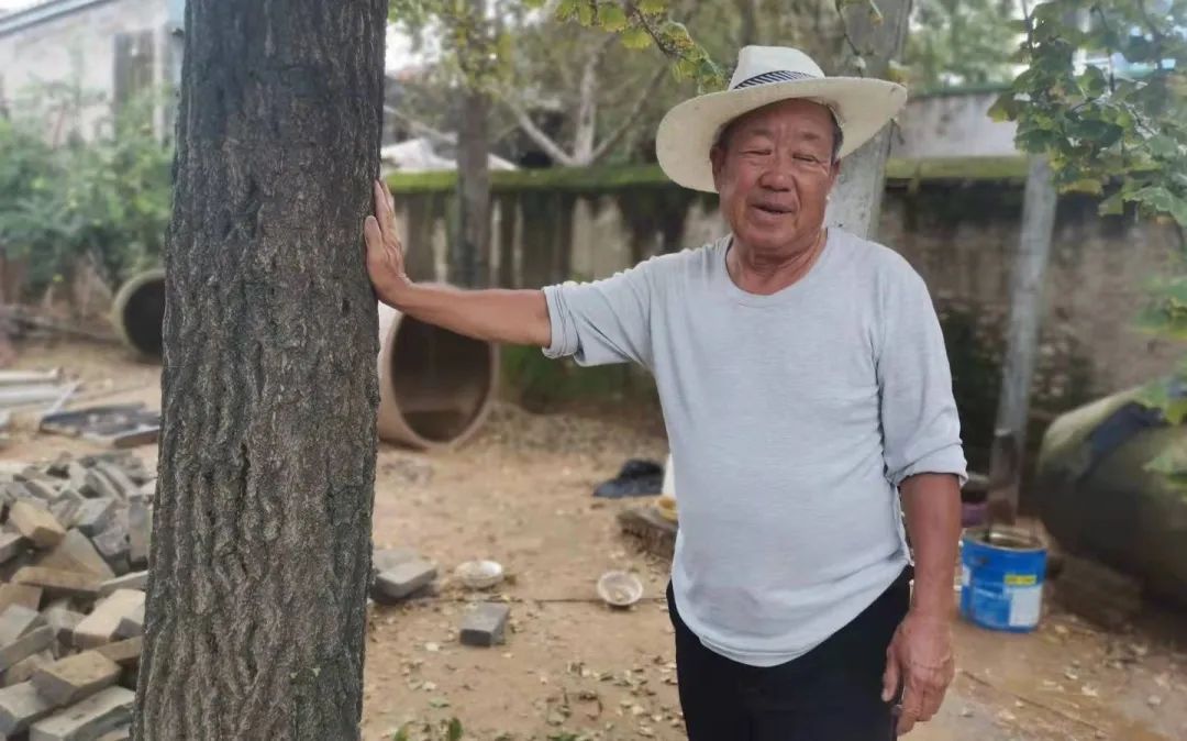 刘宝利扶着老宅内一棵树.新京报记者 赵利新 摄