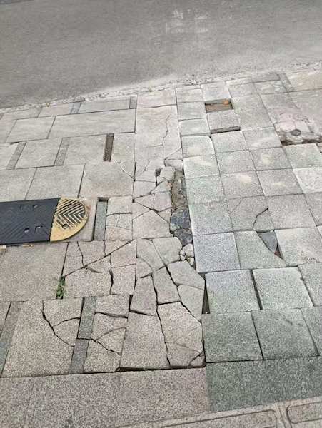 路的方女士致电新民晚报962555热线,反映康桥路有一段人行道破损严重
