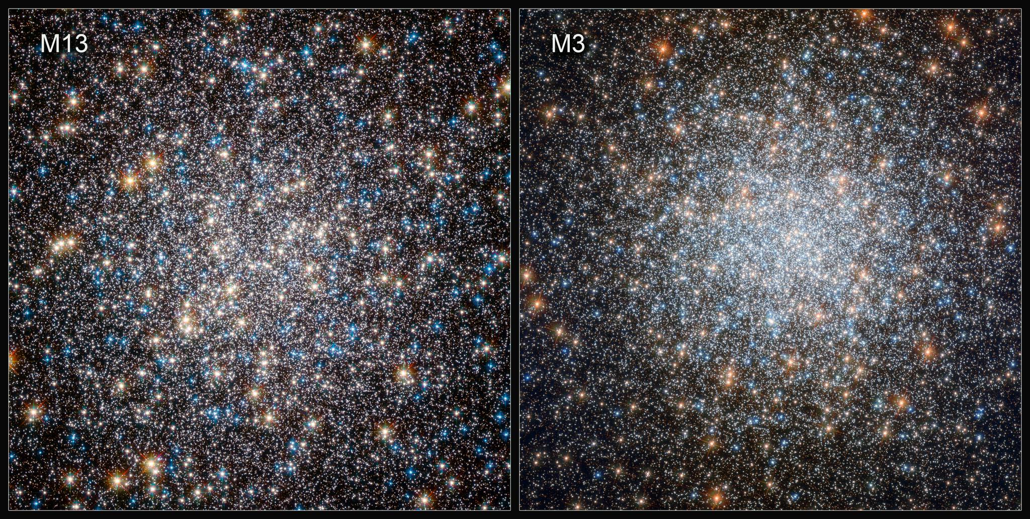 该研究所观测的球状星团 M13（左）和 M3（右） 图源：NASA官网