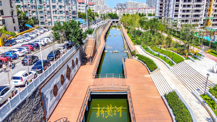 济南全福河垂直堤岸打造生态水景