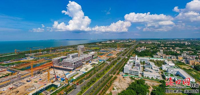 日前,俯瞰海口江东新区总部经济区(生态cbd)全貌,重点项目多点"开花"