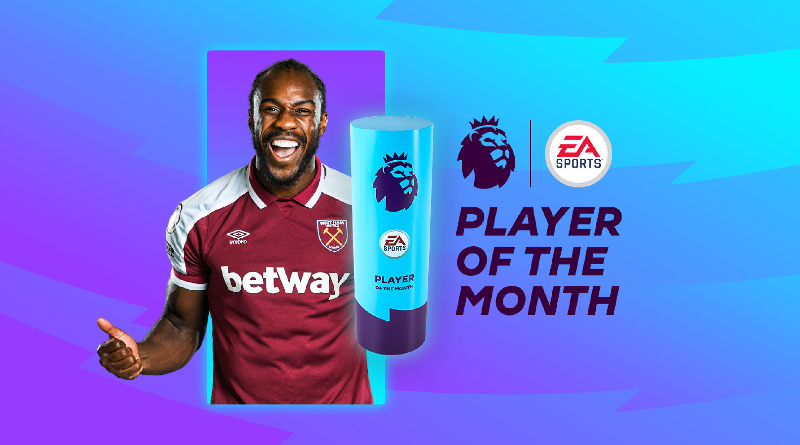 英超官方消息,西汉姆联前锋安东尼奥当选八月最佳球员