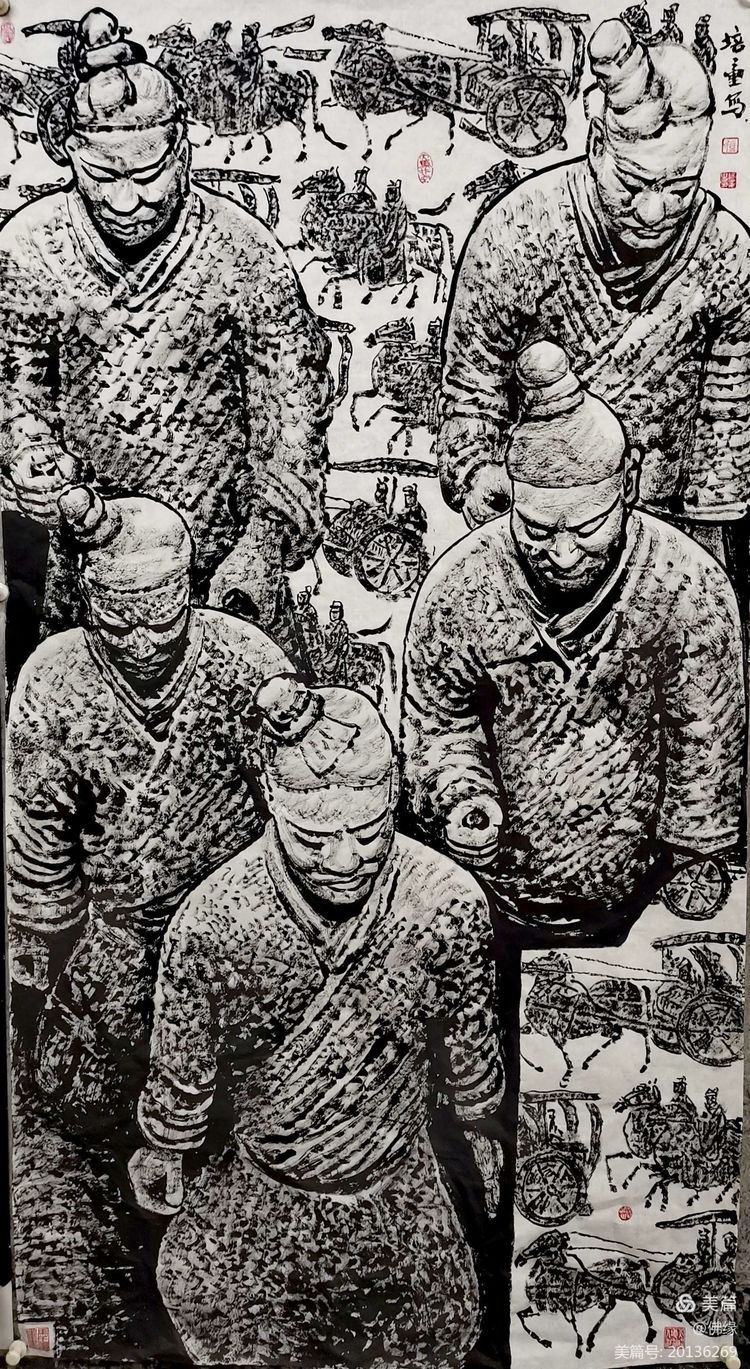 秦始皇兵马俑记马培童先生的焦墨刻石皴法再现兵马俑系列之四