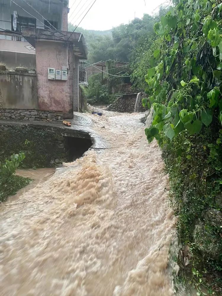 市奉化区和尚岙自然村连续一个半小时遭遇强降雨,导致山涧溪流暴涨